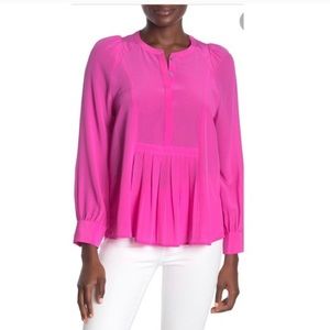 J Crew Silk Pleated Popover Blouse Top Pink Sm NWT Barbie pink